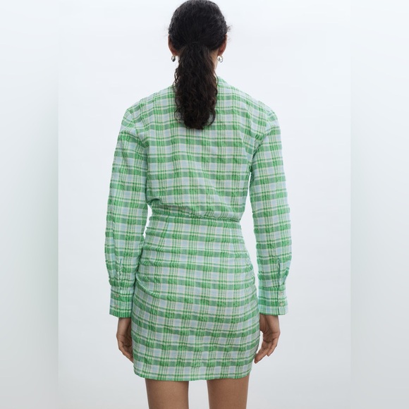 Mango Green check bow dress NWT - Picture 4 of 7